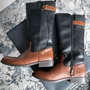 Tommy Hilfiger Black and Brown Equestrian-style Boots
